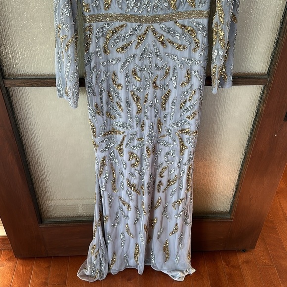 Mac Duggal BEADED LONG SLEEVE EVENING GOWN size 8 in platinum gold NEW $598 - Picture 7 of 12